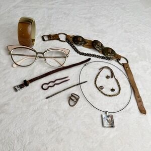 Boho Jewelry Lot Leather Chain Bracelet Cuff Pendant Ring Hair Clips Mixed